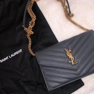 Saint Laurent Chevron Envelope Chain Wallet